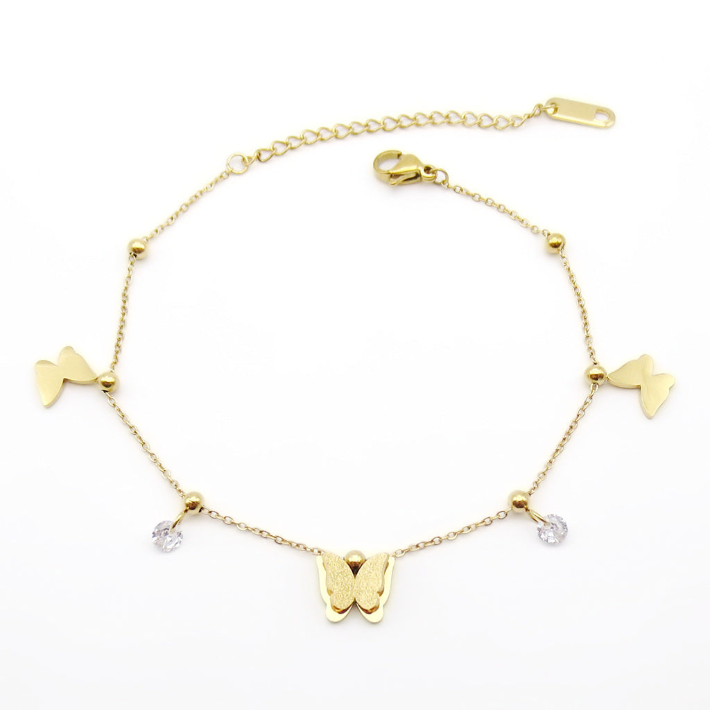 Stainless Steel 3D Butterfly Anklet - Gold-Anklet-1-Glitters