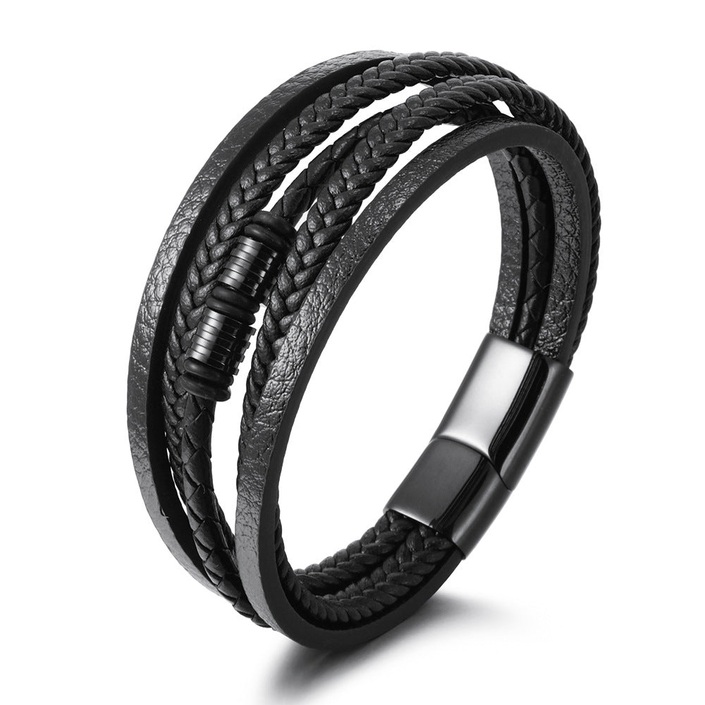 Multilayer Black Leather Bracelet-Leather Bracelets-1-Glitters