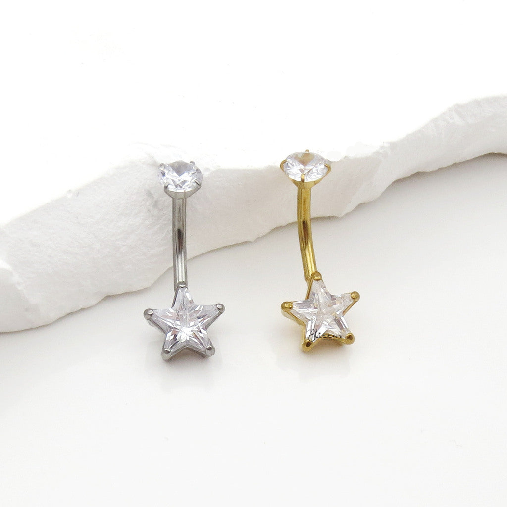 Star CZ Belly Button Navel Ring - Gold