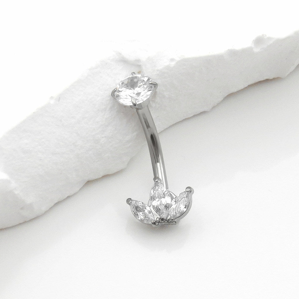 3 Marquise CZ Belly Button Navel Ring - Silver-Belly Rings-3-Glitters