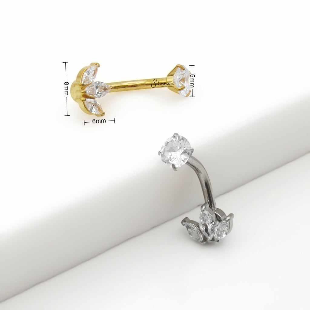 3 Marquise CZ Belly Button Navel Ring - Silver