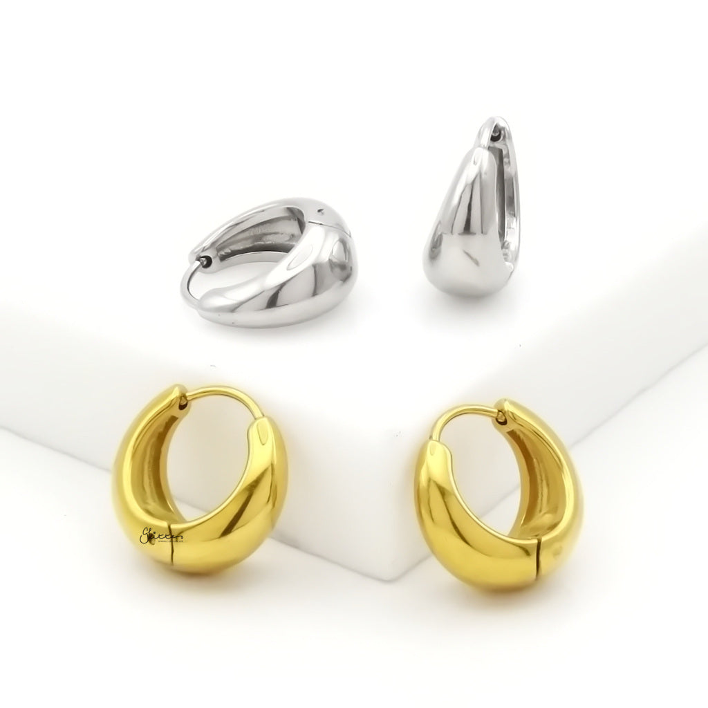 Stainless Steel Tapered Huggie Hoop Earrings - Gold-Earrings-5-Glitters