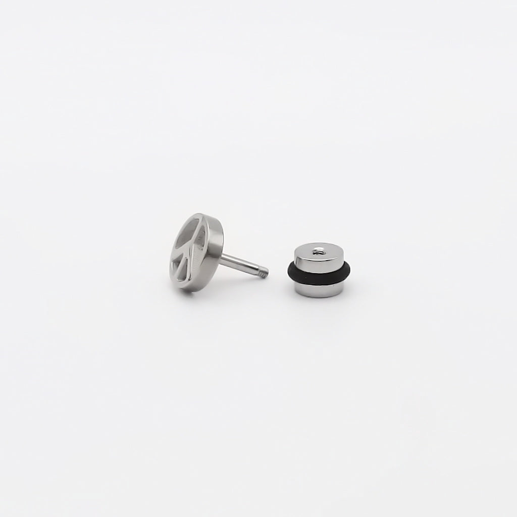 Stainless Steel Peace Sign Fake Plug Earring