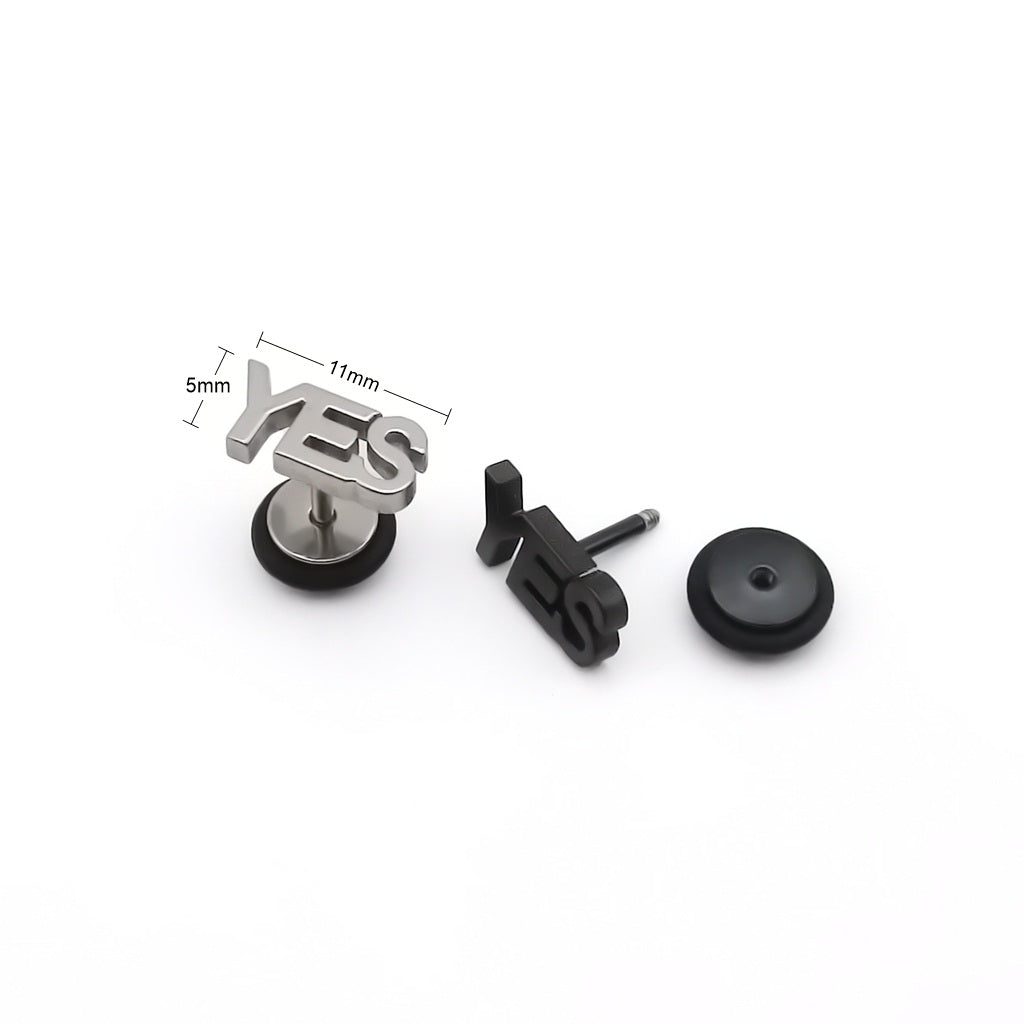 Stainless Steel YES Letter Fake Plug Earring