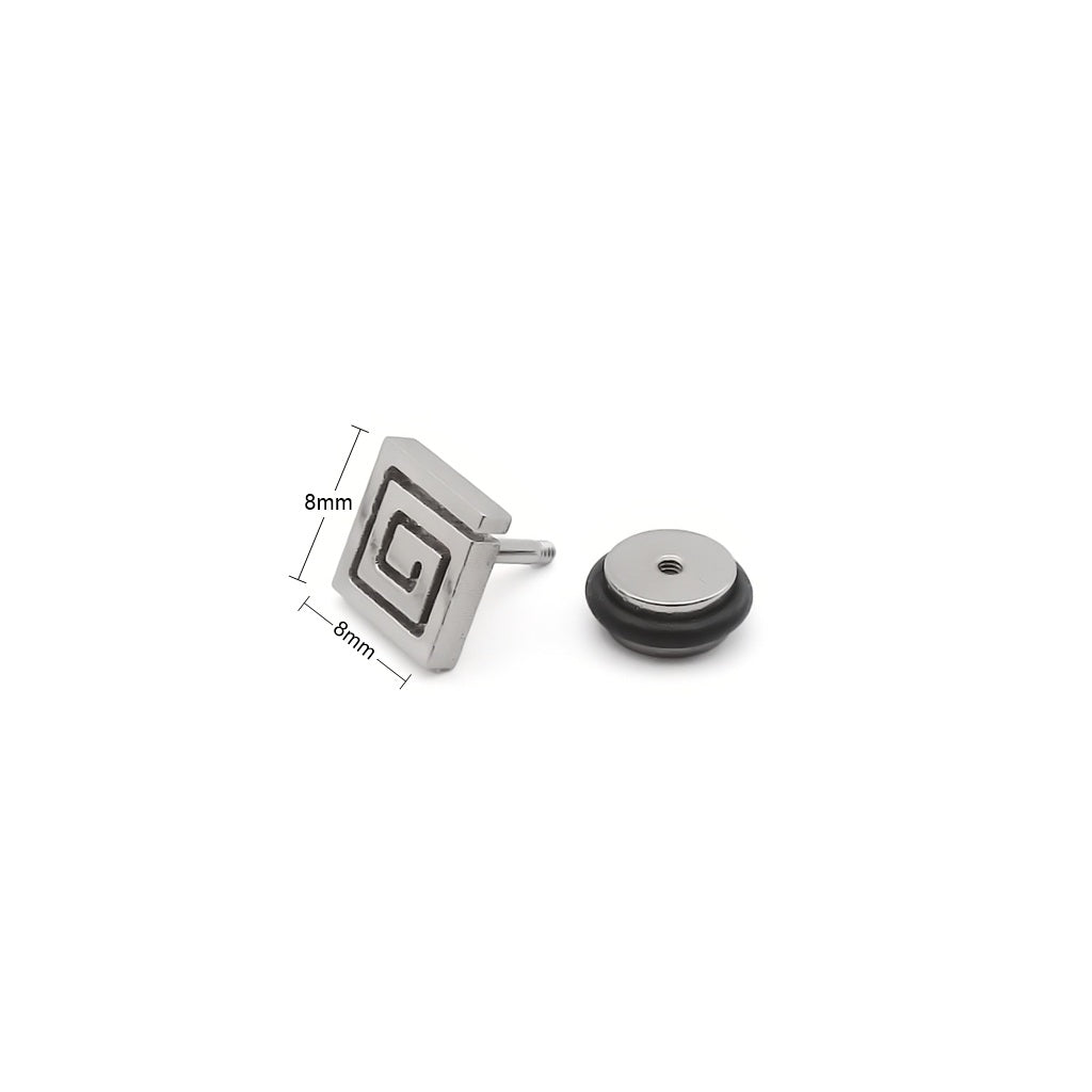 Stainless Steel Greek Key Square Fake Plug Earring