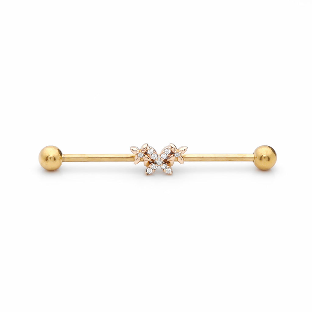 Triple Butterfly Industrial Barbell - Gold-Industrial Barbells-1-Glitters