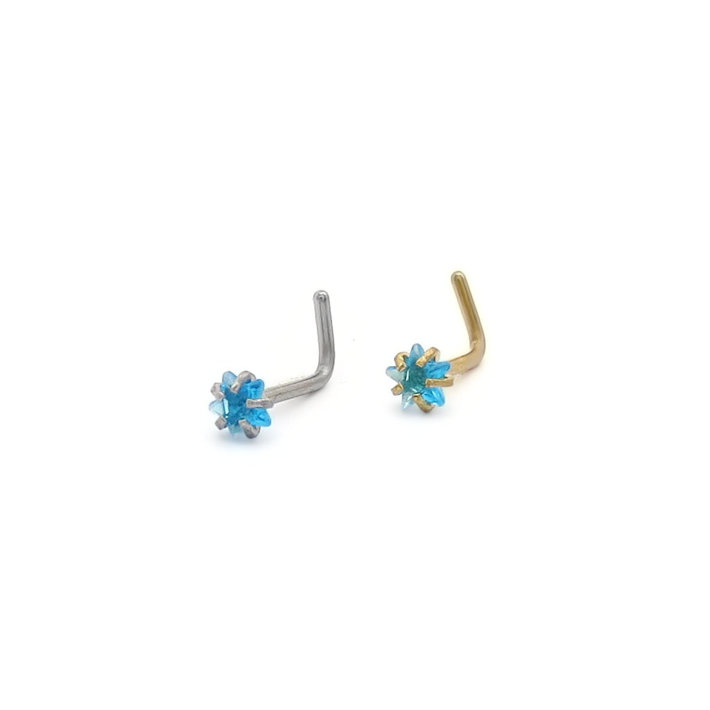 3mm Aqua Star C.Z L Bend Nose Stud