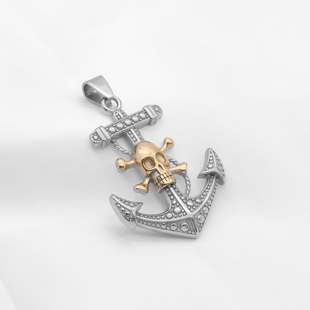 Gold Tone Crossbone Skull with Anchor Pendant-Pendants-4-Glitters