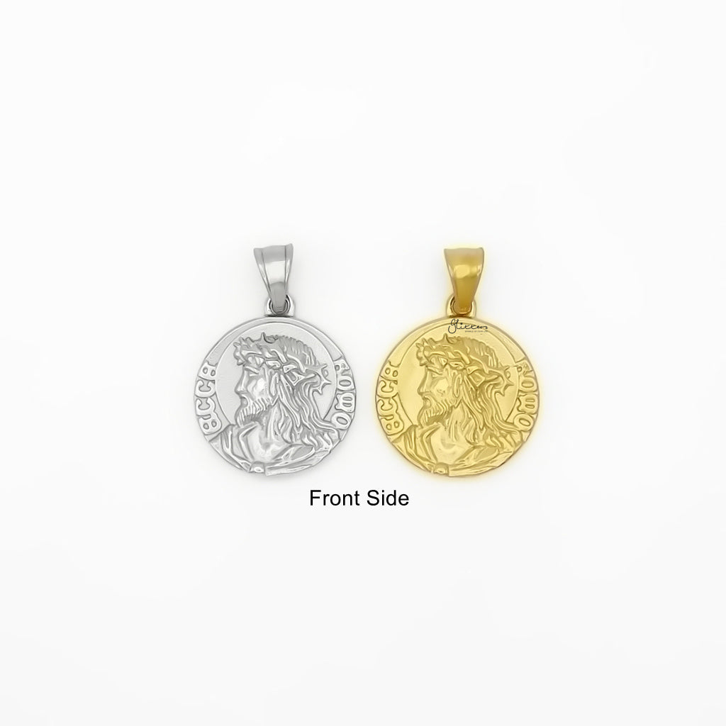 Stainless Steel Jesus Coin Pendant - Silver