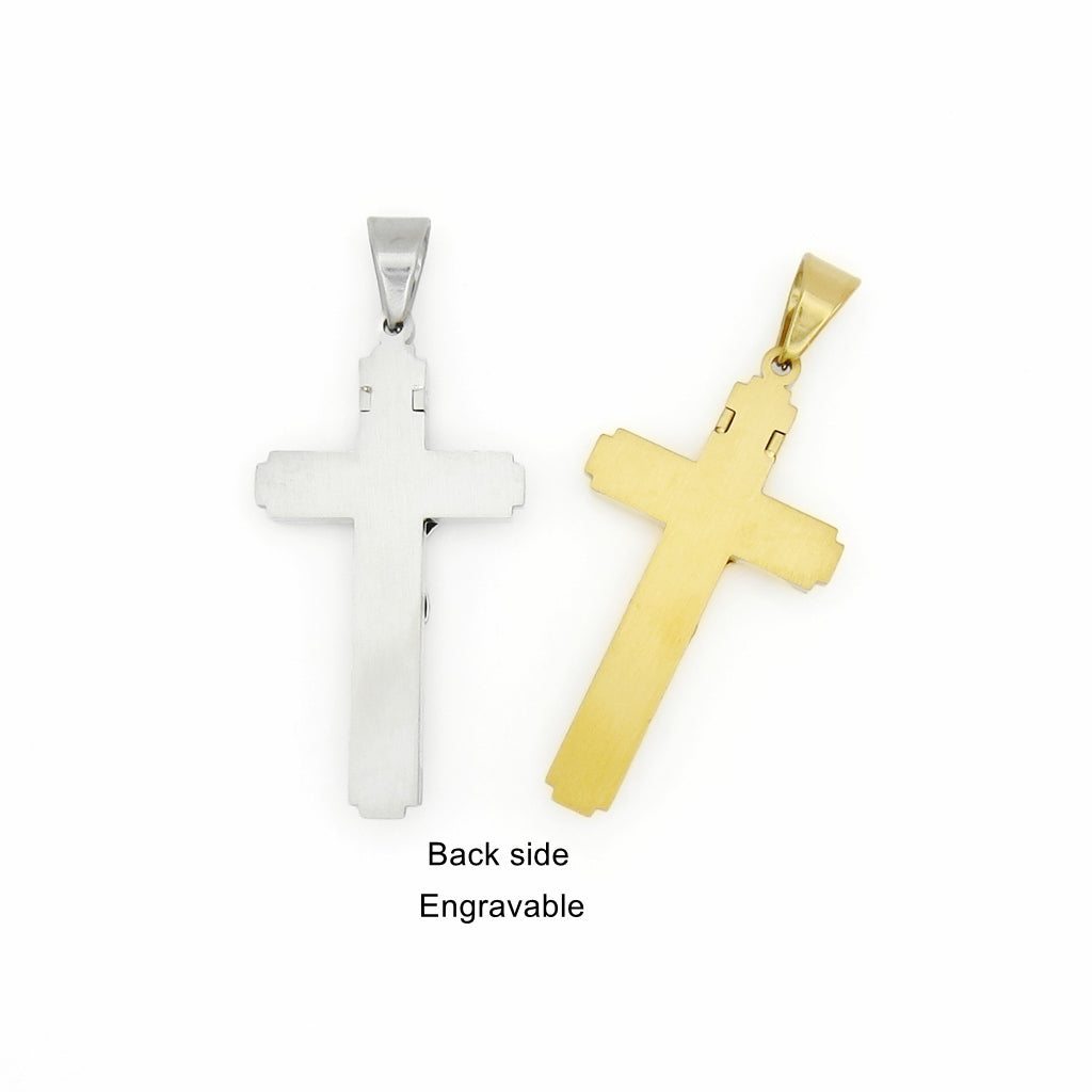Stainless Steel INRI Crucifix Cross Pendant - Silver