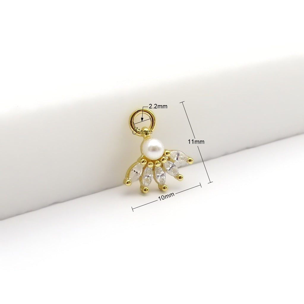 925 Sterling Silver Pearl & Marquise CZ Fan Hoop Earring Dangle Charm