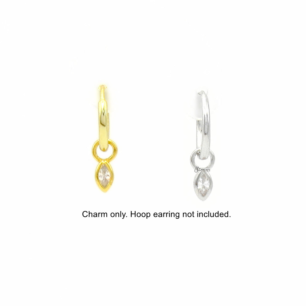 925 Sterling Silver Marquise CZ Hoop Earring Dangle Charm