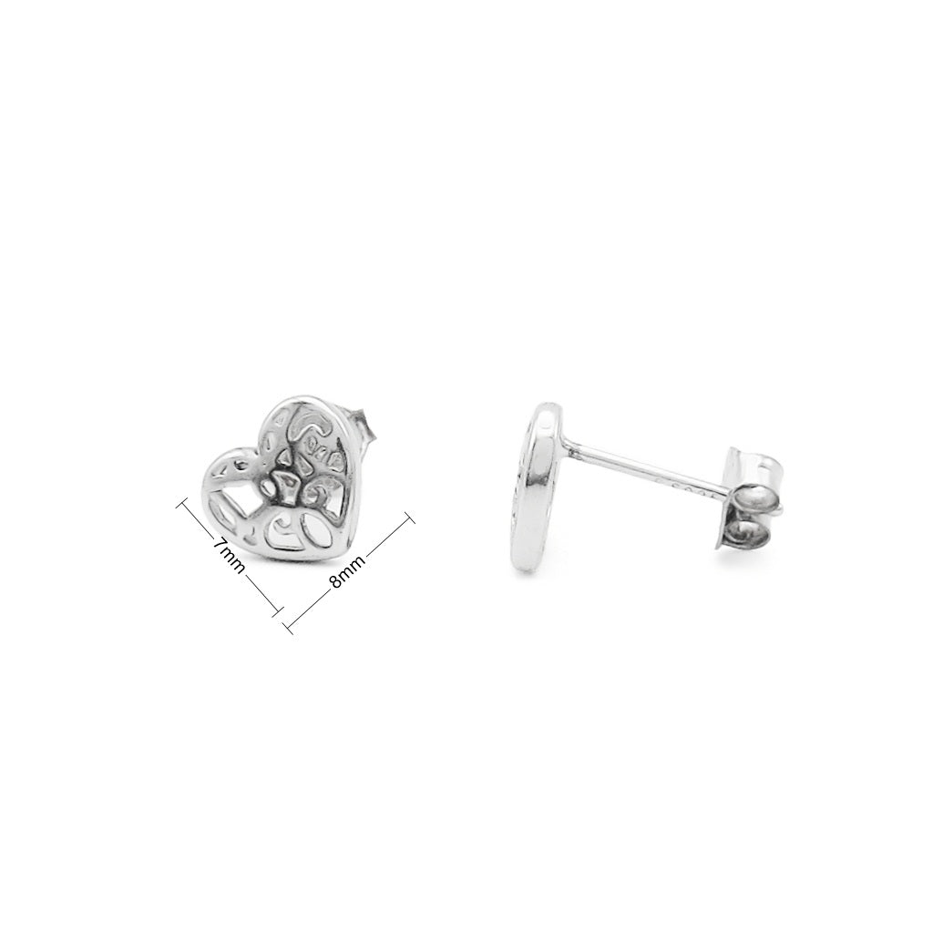 Sterling Silver Filigree Heart Stud Earrings