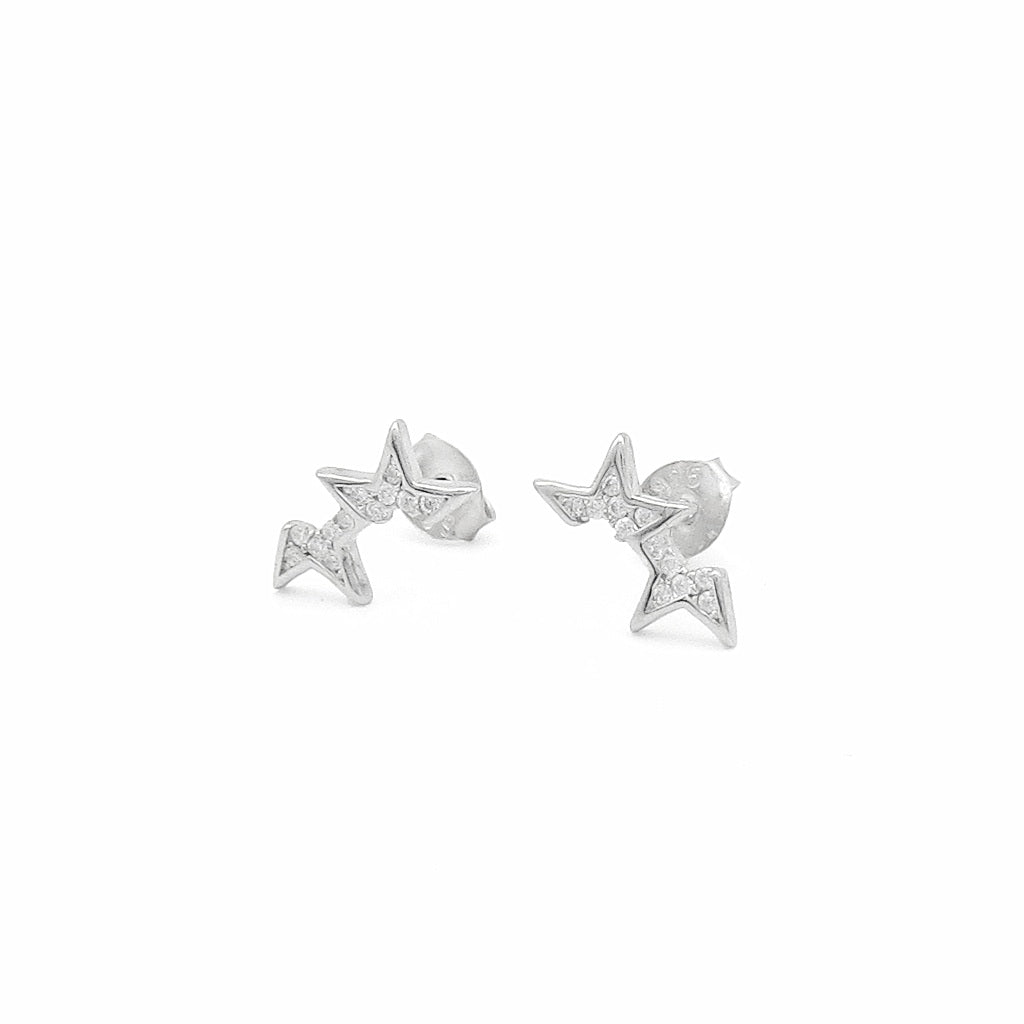 Sterling Silver Cascading Star CZ Stud Earrings