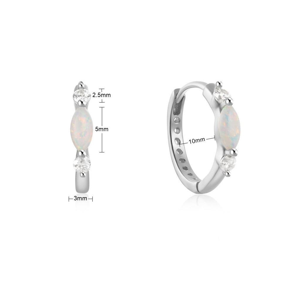 Marquise Opal and CZ Huggie Hoop Earrings - Gold-Hoop Earrings-6-Glitters