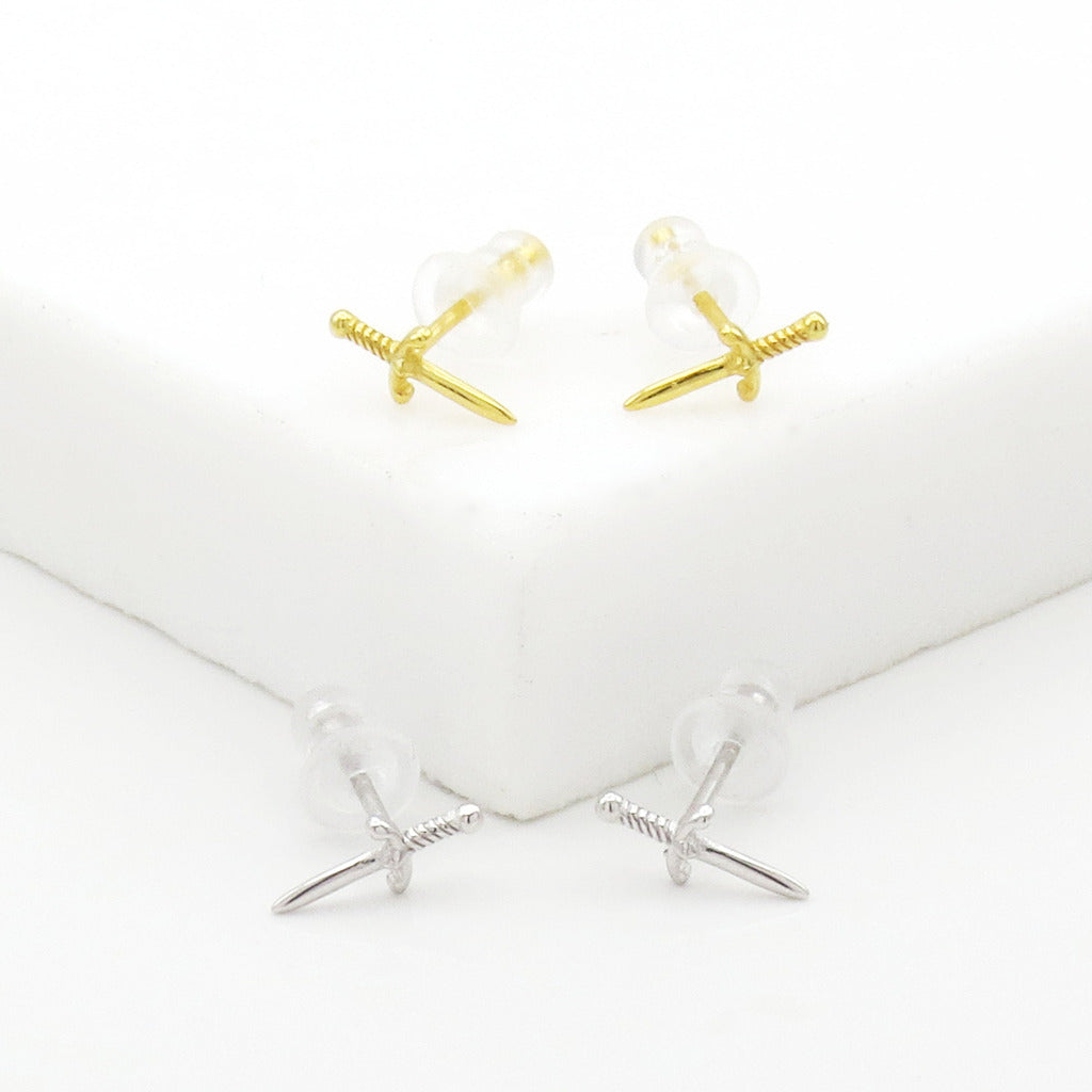 Sterling Silver Dagger Stud Earrings - Silver
