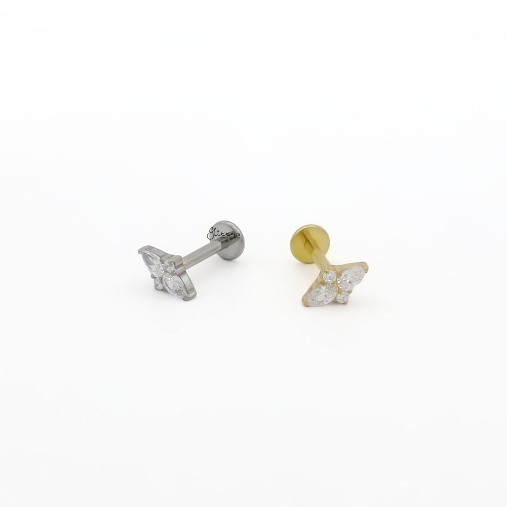 CZ Star Top Threadless Push In Titanium Flat Back Stud Earring