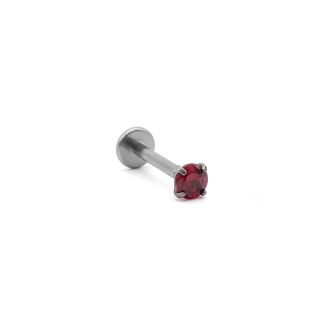 Round CZ Top Titanium Flat Back Stud Earring - Red