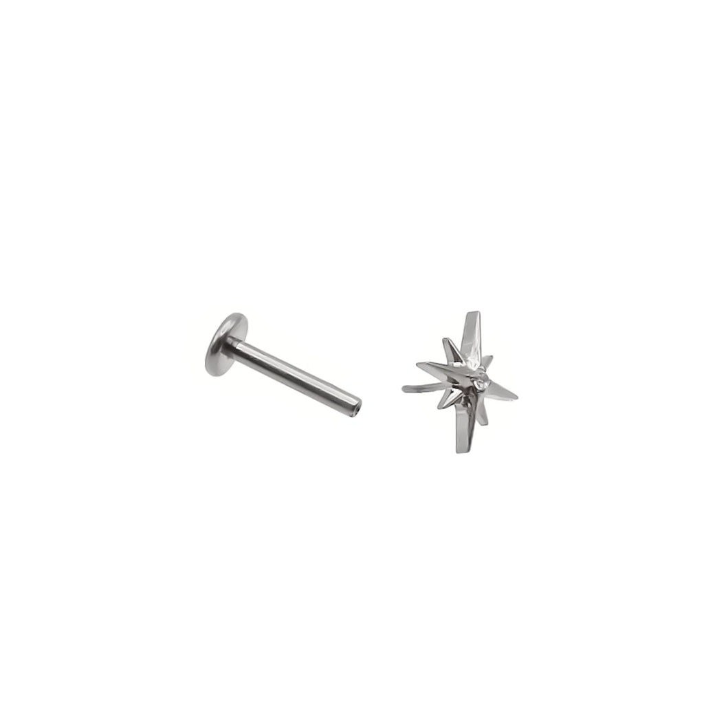 Starburst CZ Centre Threadless Titanium Flat Back Stud Earring