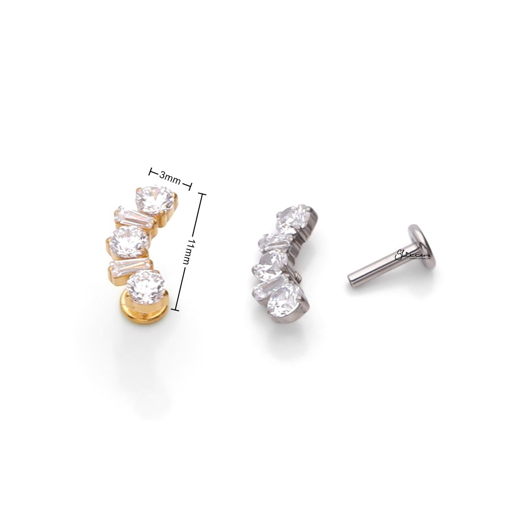 Triple CZ and Baguette CZ Cluster Titanium Flat Back Stud Earrings-Tragus | Cartilage | Daith | Conch-5-Glitters
