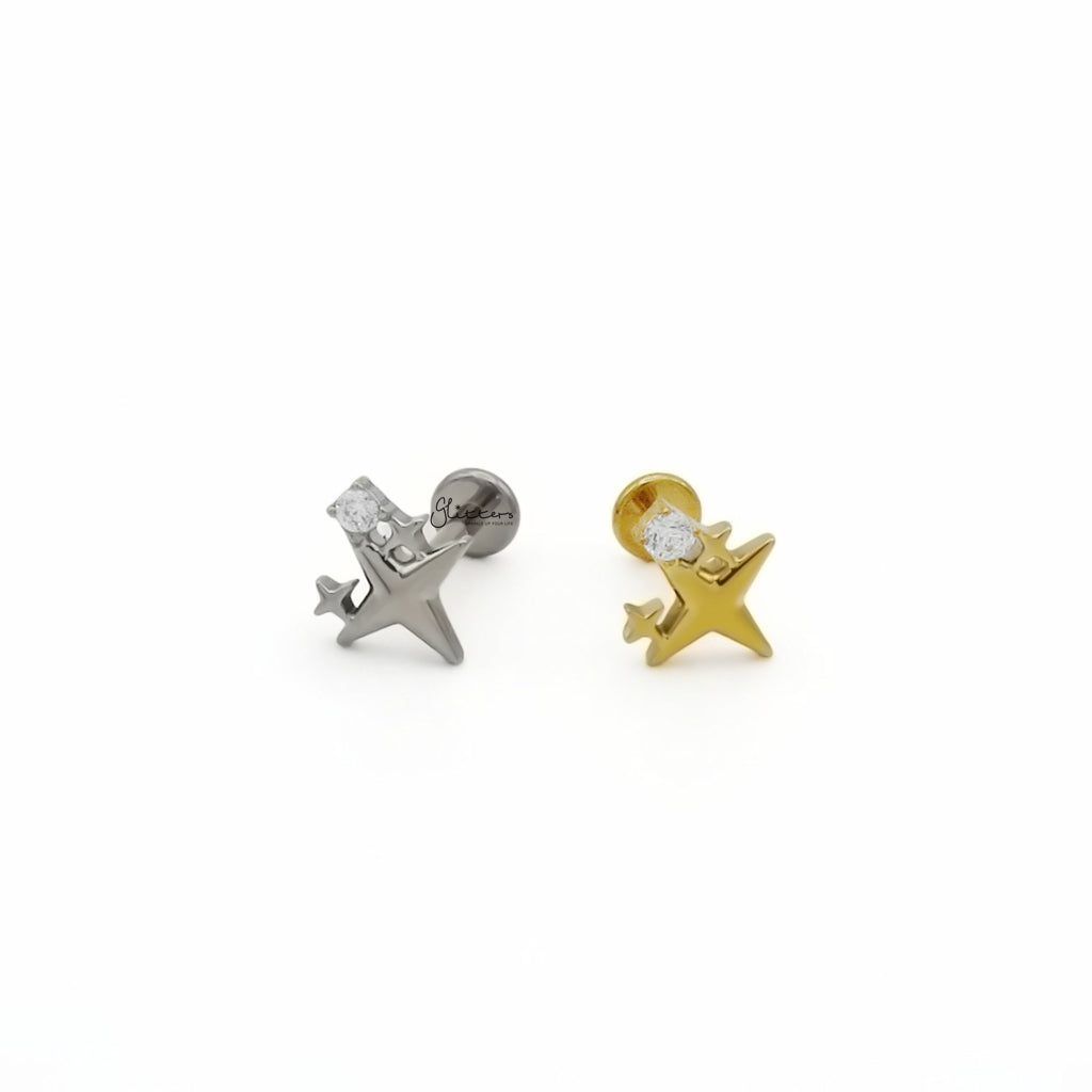 Triple Star with CZ Titanium Flat Back Stud Earrings-Tragus | Cartilage | Daith | Conch-4-Glitters