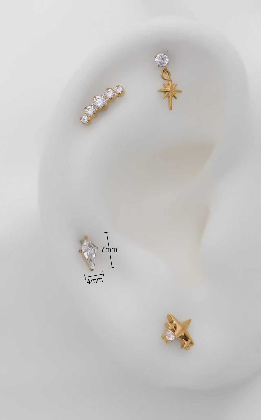 Diamond Shaped Top Internally Threaded Titanium Flat Back Stud Earrings-Tragus | Cartilage | Daith | Conch-3-Glitters