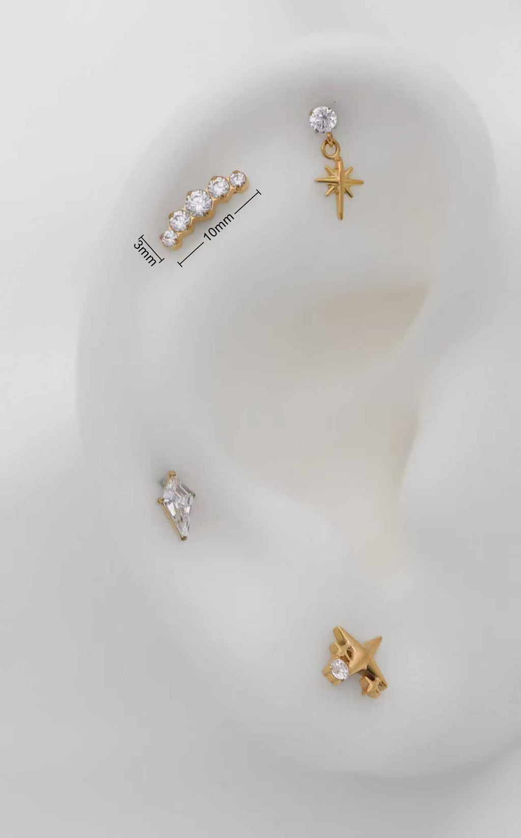 Five CZ Gradient Titanium Flat Back Stud Earrings
