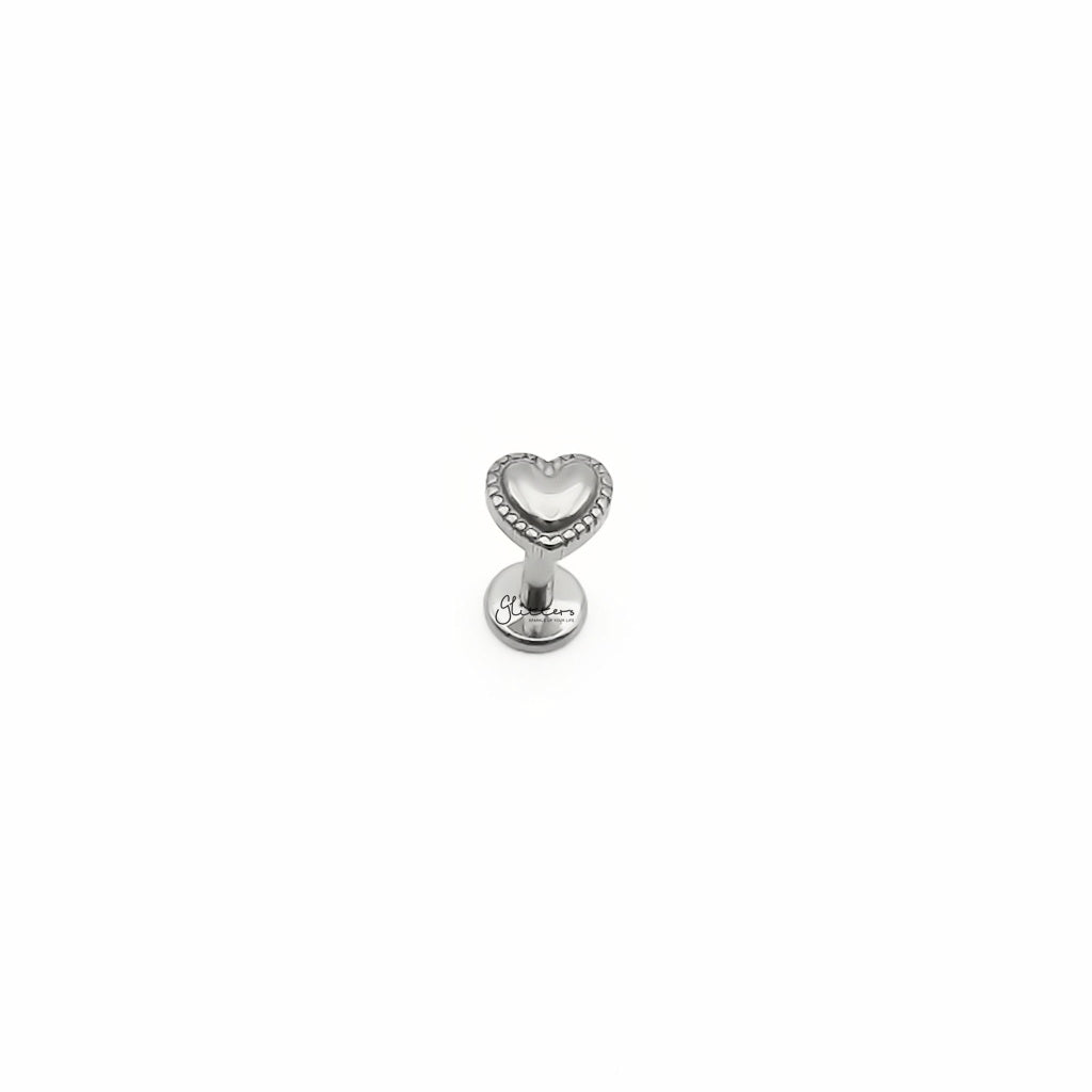 Beaded Edge Heart Titanium Flat Back Stud Earring