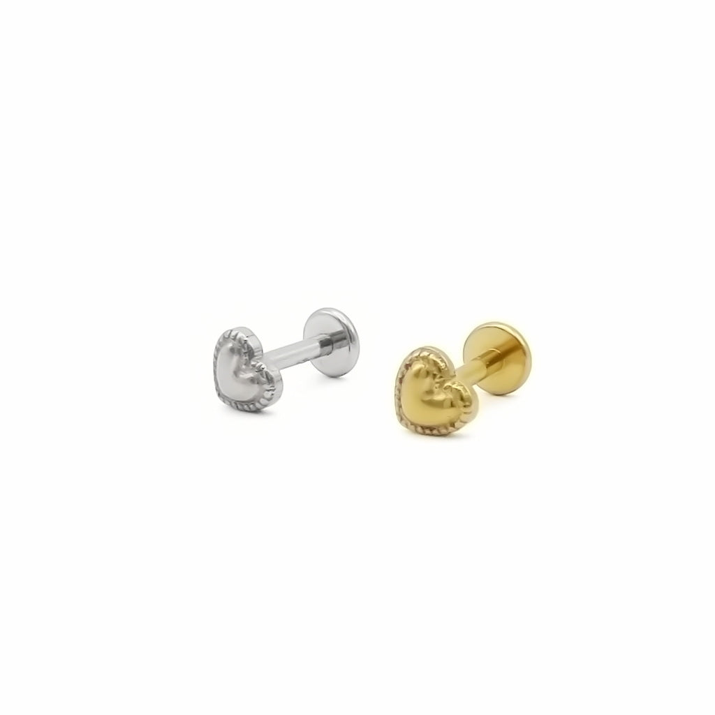 Beaded Edge Heart Titanium Flat Back Stud Earring