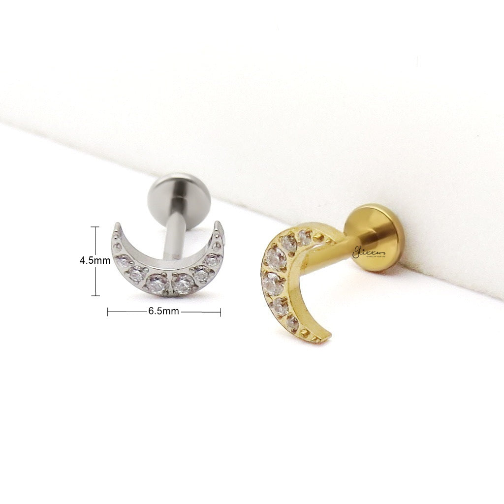 C.Z Crescent Moon Titanium Flat Back Stud Earring