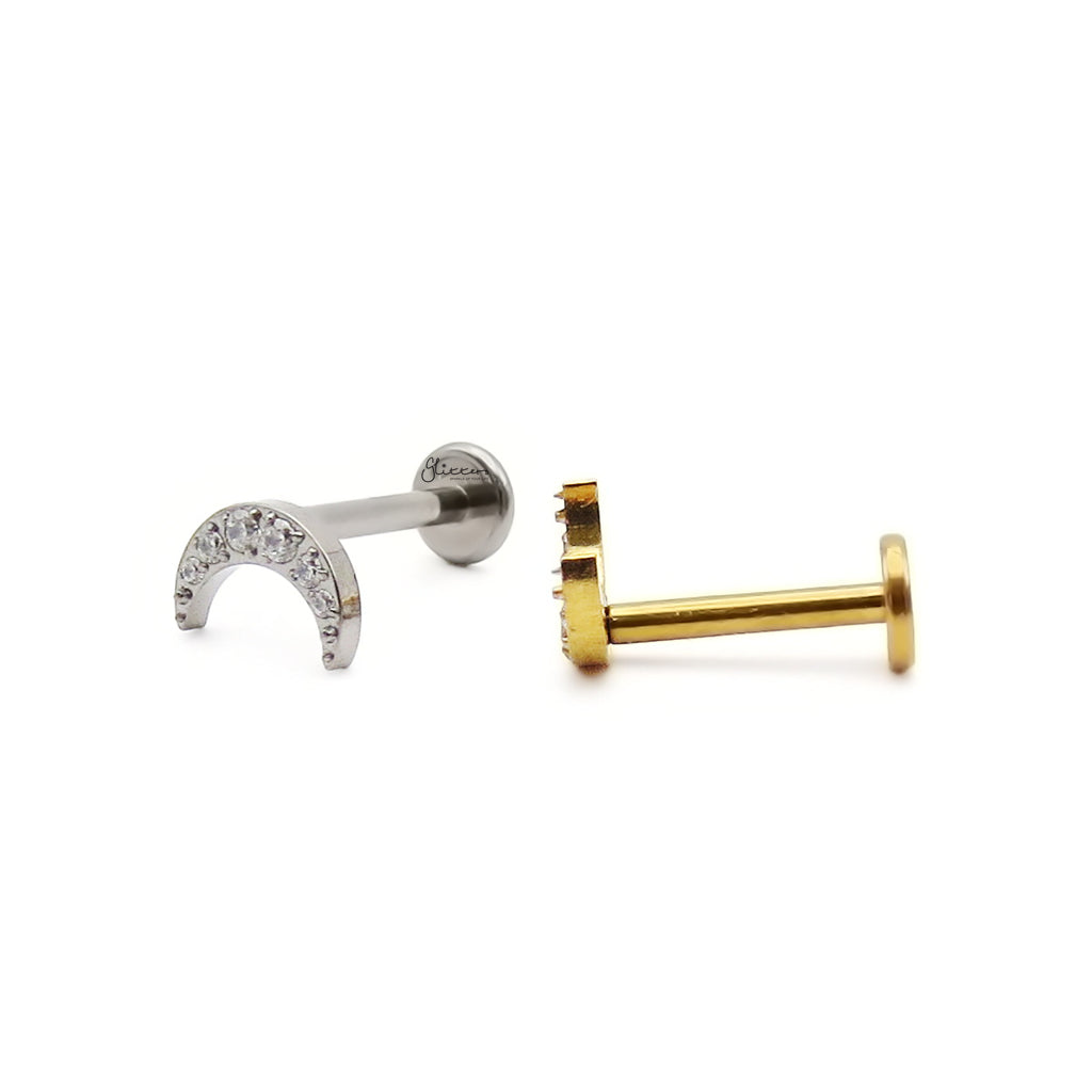 C.Z Crescent Moon Titanium Flat Back Stud Earring
