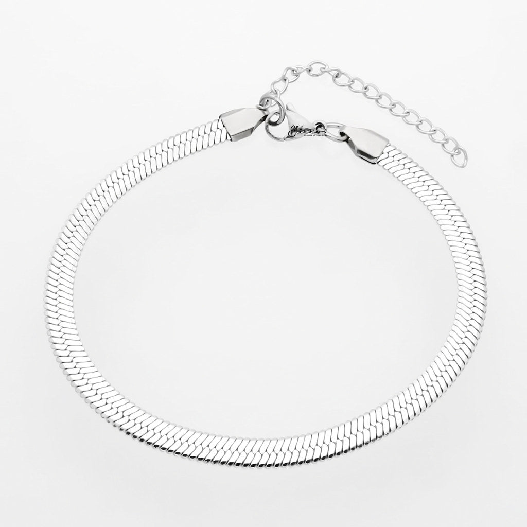 Stainless Steel 5mm Herringbone Chain Anklet - Silver-Anklet-1-Glitters