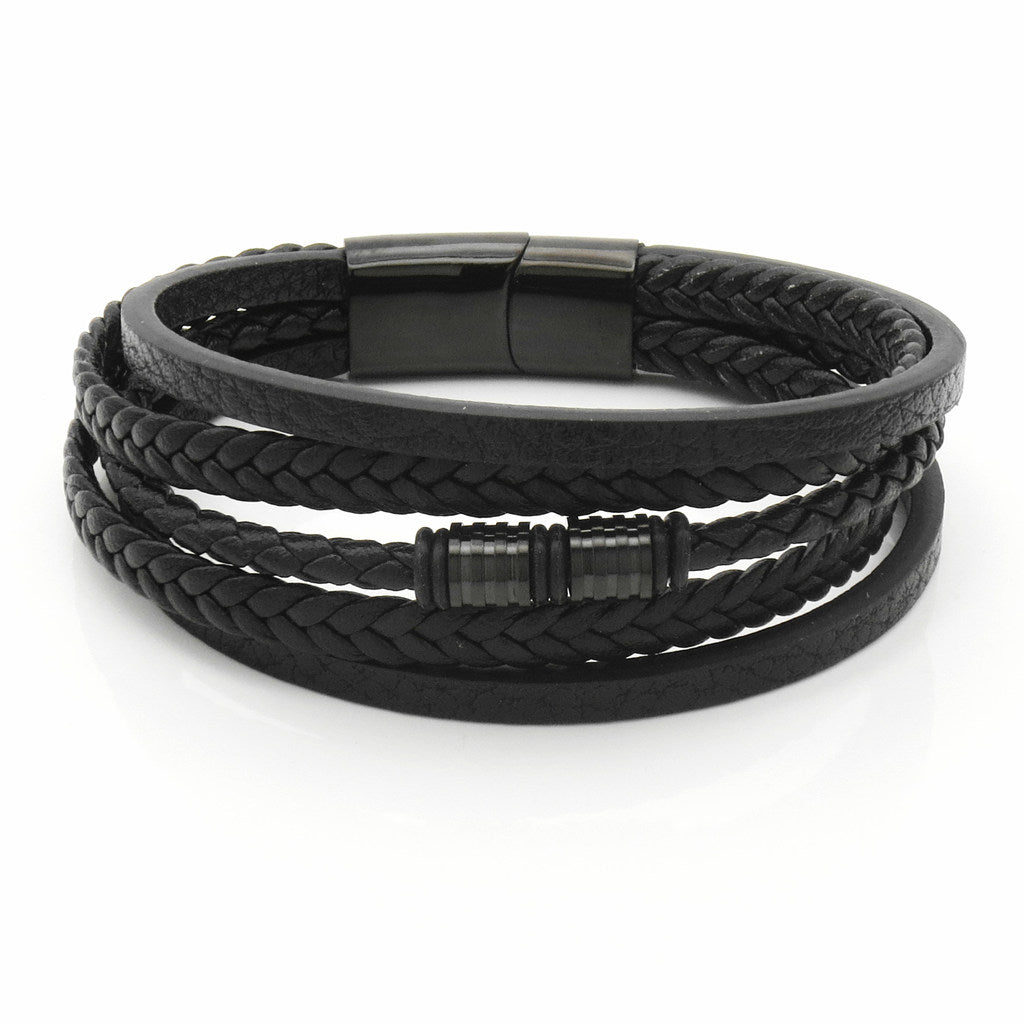 Multilayer Black Leather Bracelet-Leather Bracelets-3-Glitters