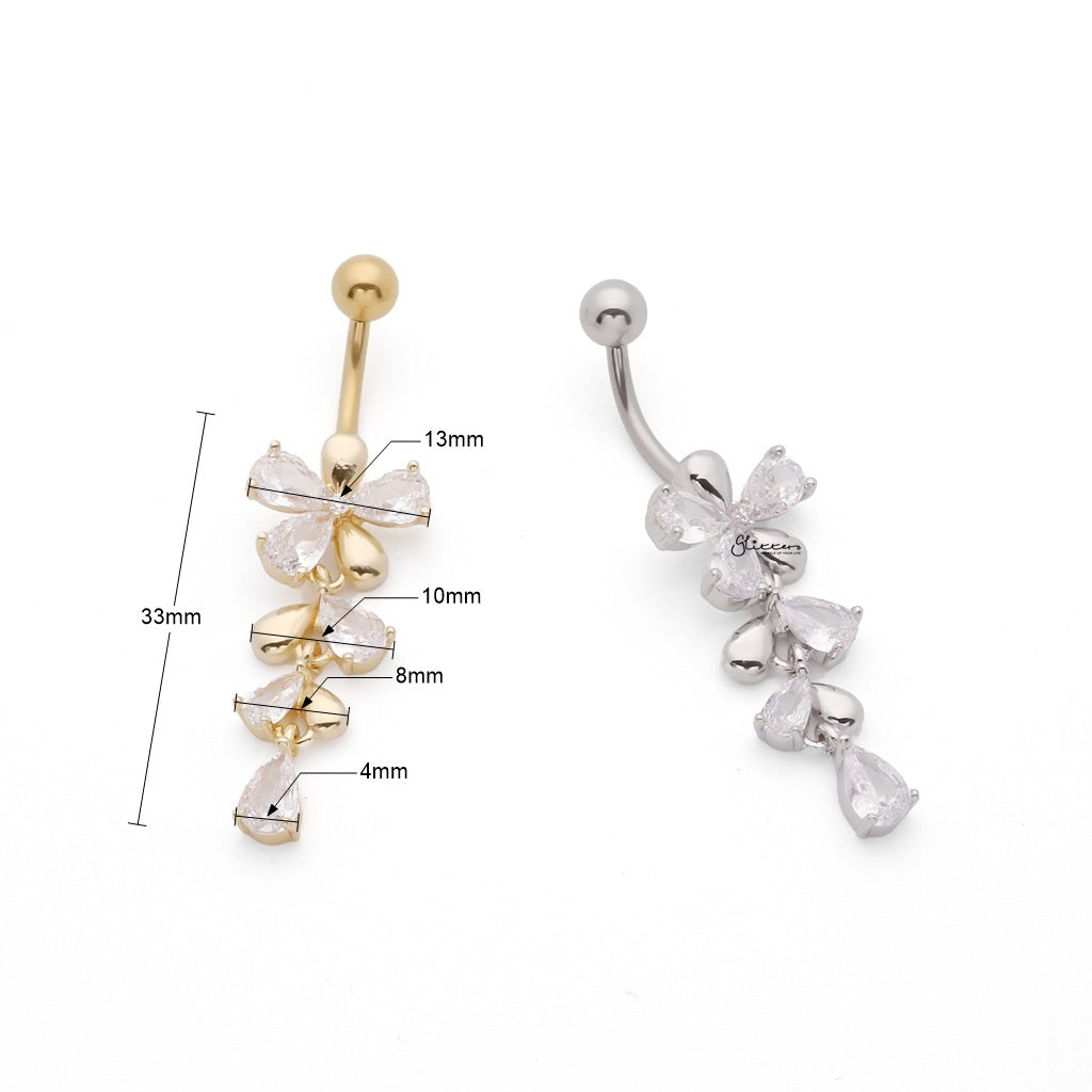 Flower CZ Dangle Belly Button Navel Ring - Gold-Belly Rings-3-Glitters