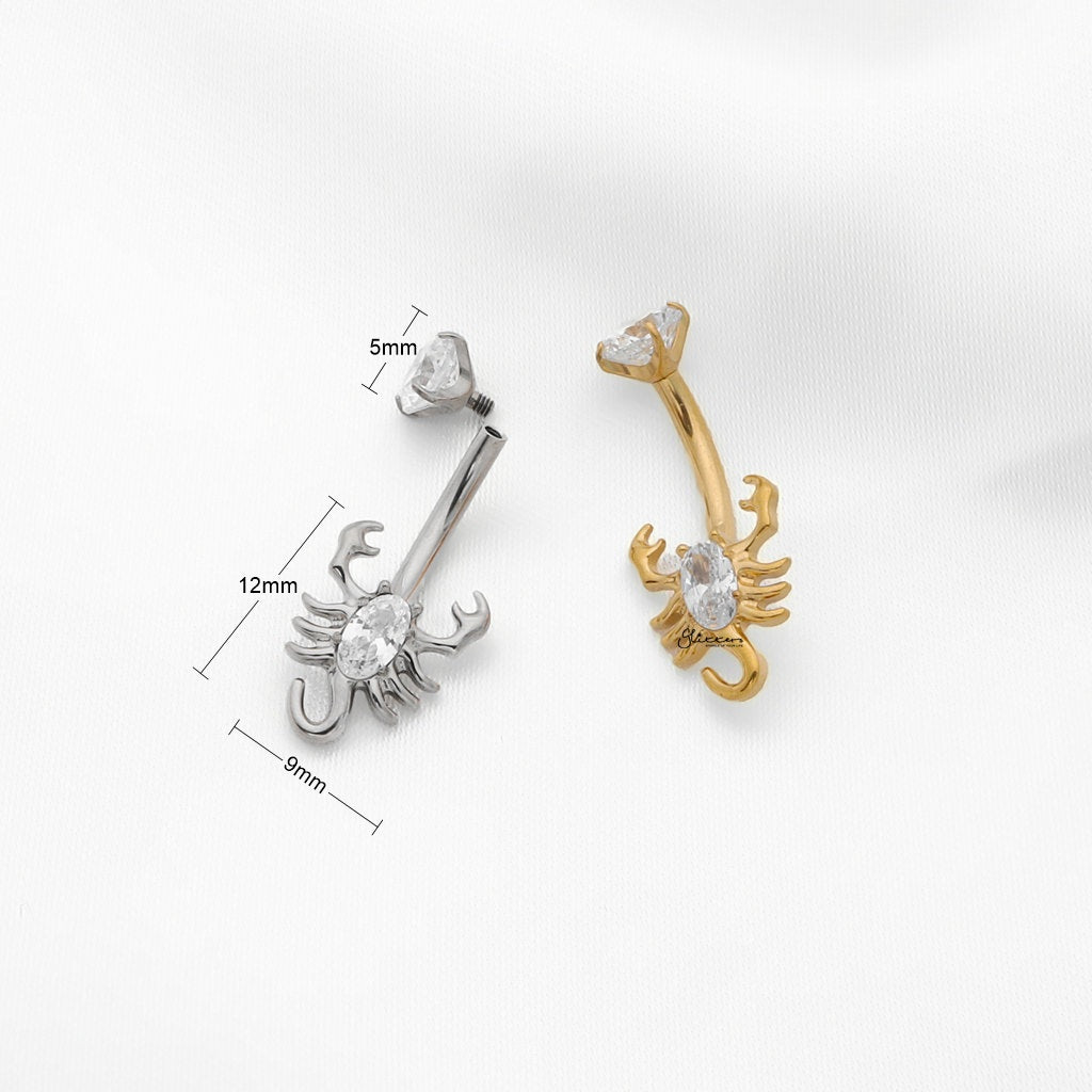 CZ Scorpion Titanium Belly Button Ring - Gold-Belly Rings-4-Glitters
