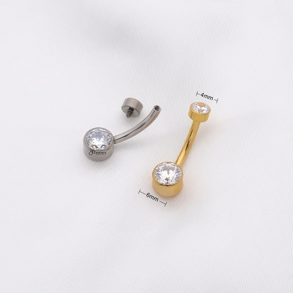 Double Small CZ Titanium Belly Button Ring - Gold-Belly Rings-4-Glitters