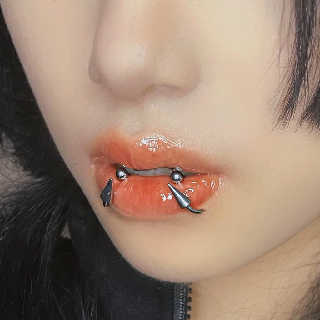 Spike and Ball Lippy Loop Labret Horseshoe Rings-Horseshoes-2-Glitters