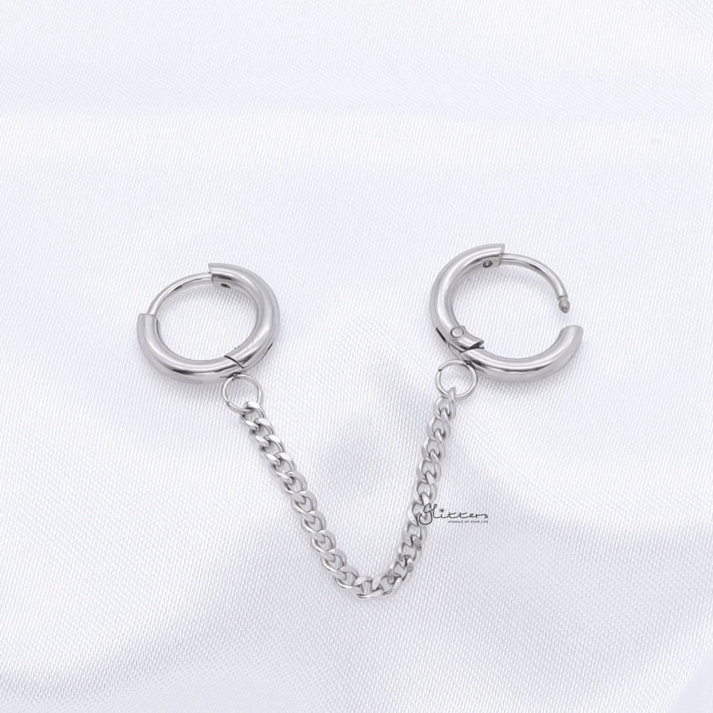 Chain Linked Round Clicker Ear Hoops - Silver-Ear Chains-2-Glitters