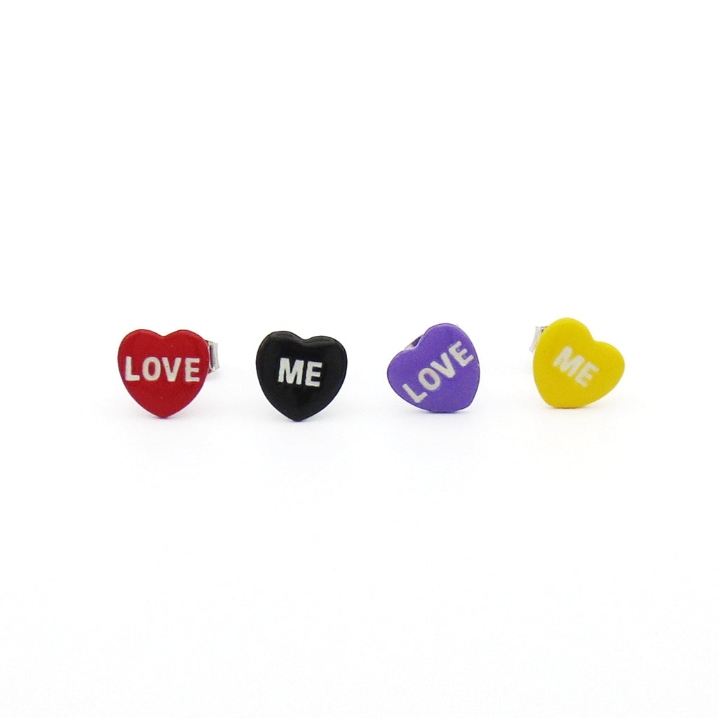 Colorful Heart Shape “ LOVE ME" Stud Earrings-Stud Earrings-1-Glitters