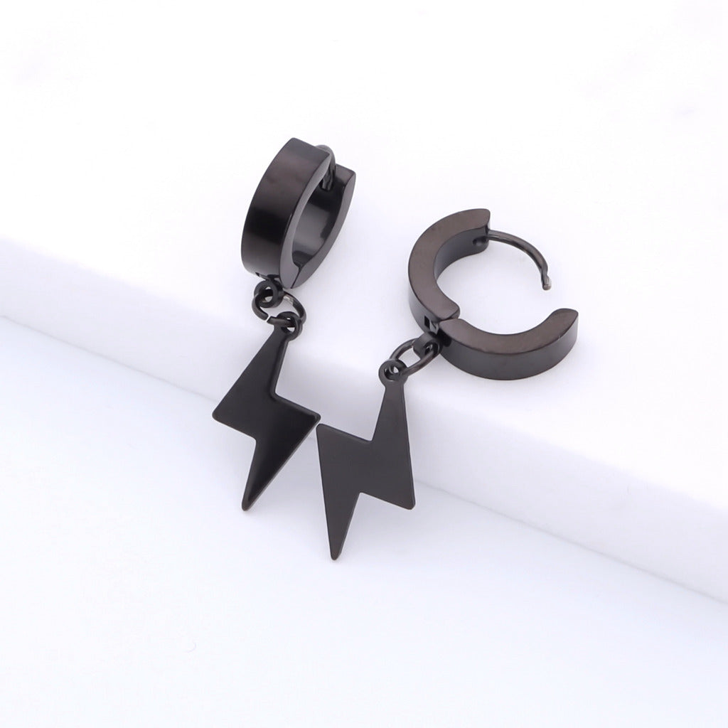Stainless Steel Lightning Bolt Huggie Hoop Earrings - Black-Hoop Earrings-3-Glitters