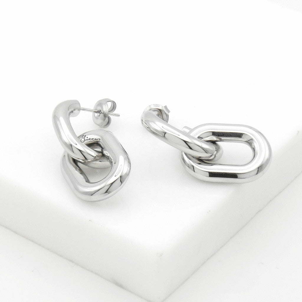 Stainless Steel Interlocking Chain Hoop Earrings - Silver-Earrings-3-Glitters