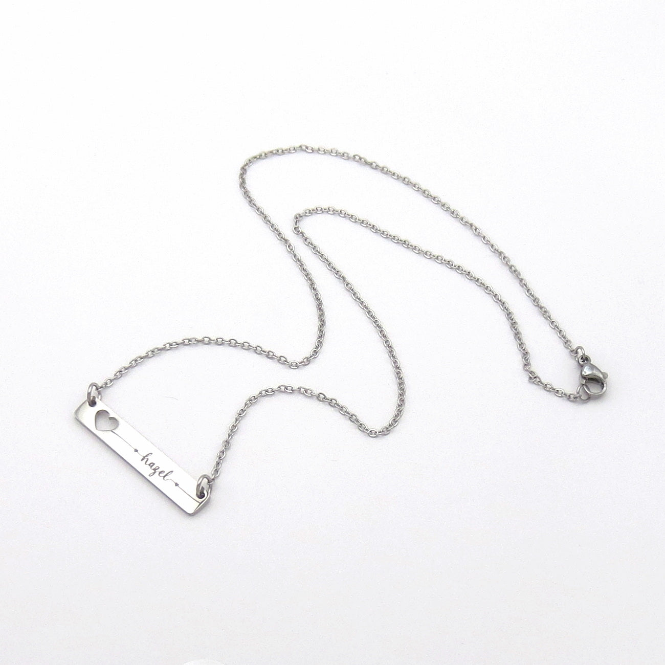 Personalised Heart Cut-Out Link Bar Necklace-Personalised Necklaces-4-Glitters