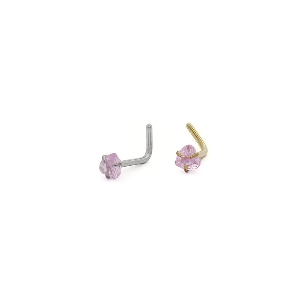 3mm Pink Heart C.Z L Bend Nose Stud-Nose Studs-1-Glitters