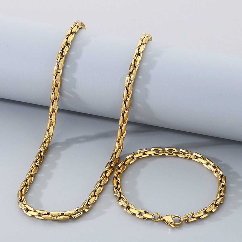 Stainless Steel Box Link Chain Bracelet - Gold-Stainless Steel Bracelets-4-Glitters