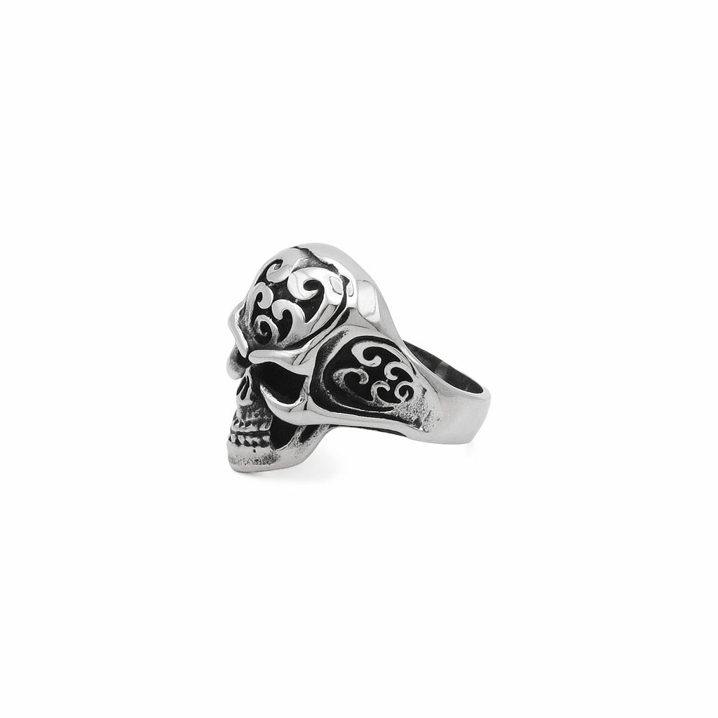 Stainless Steel Skull Ring with Tribal Carved Design-Stainless Steel Rings-2-Glitters