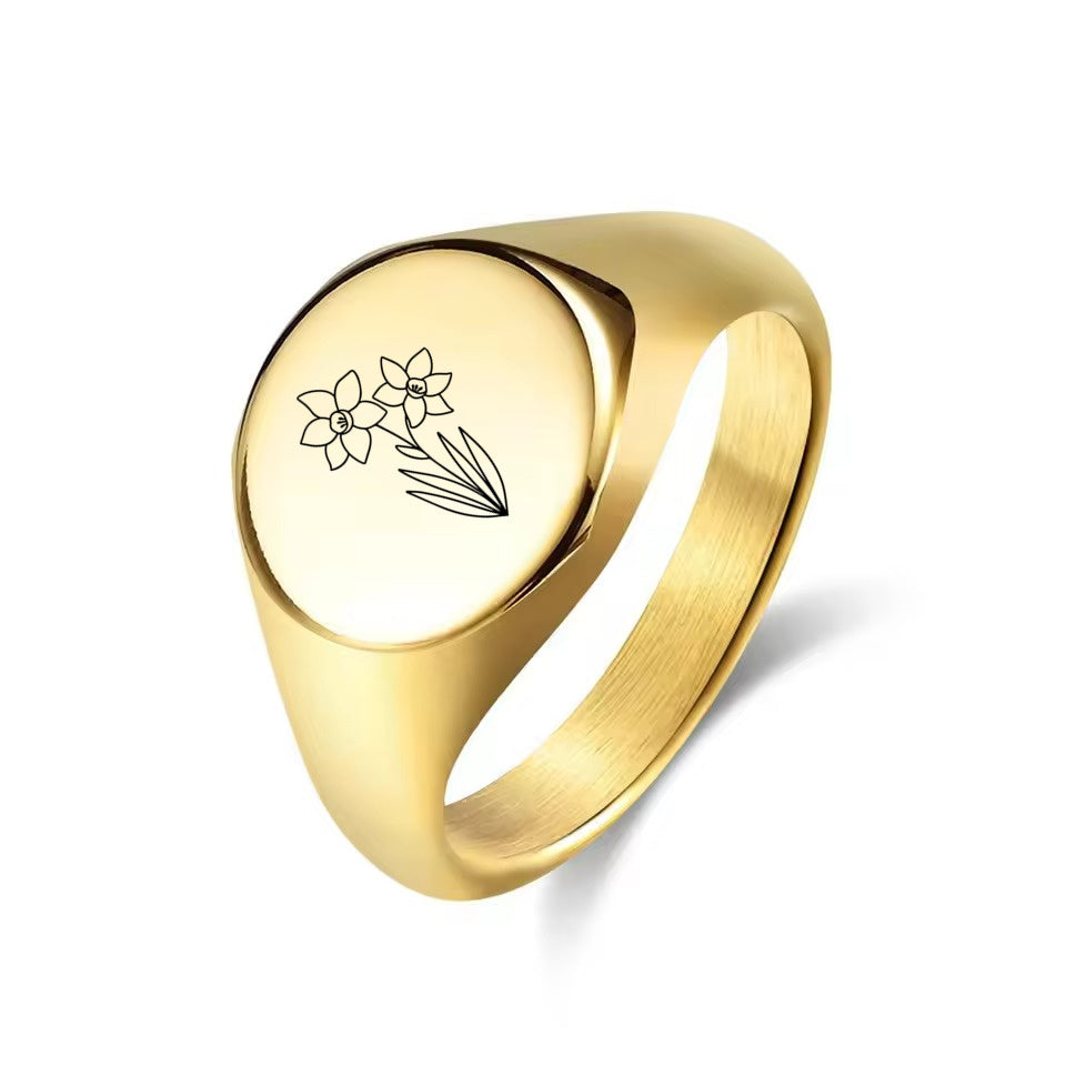 Personalised Stainless Steel Round Signet Ring-Stainless Steel Rings-5-Glitters