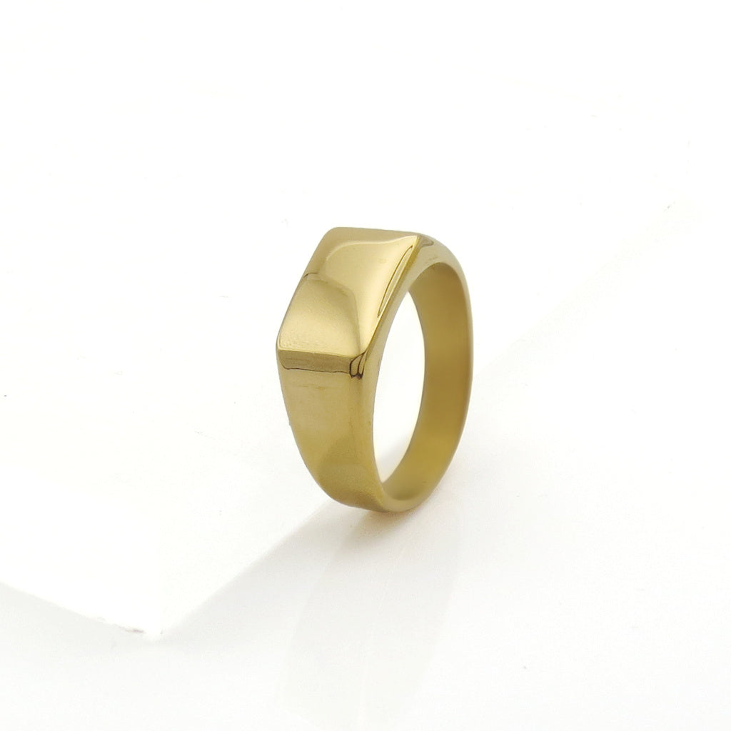 Stainless Steel Geometric Signet Ring - Gold-Stainless Steel Rings-1-Glitters