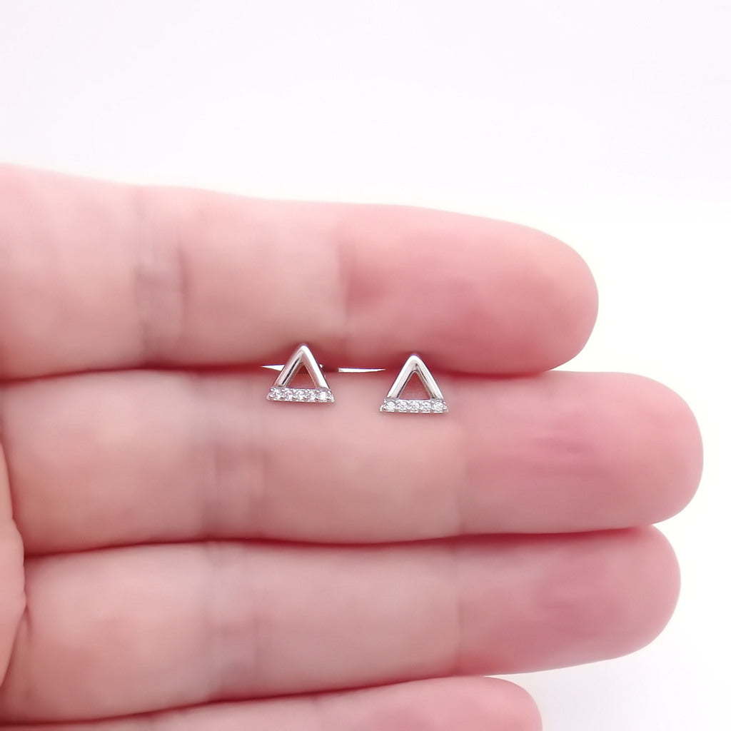 Sterling Silver Open Triangle CZ Stud Earrings