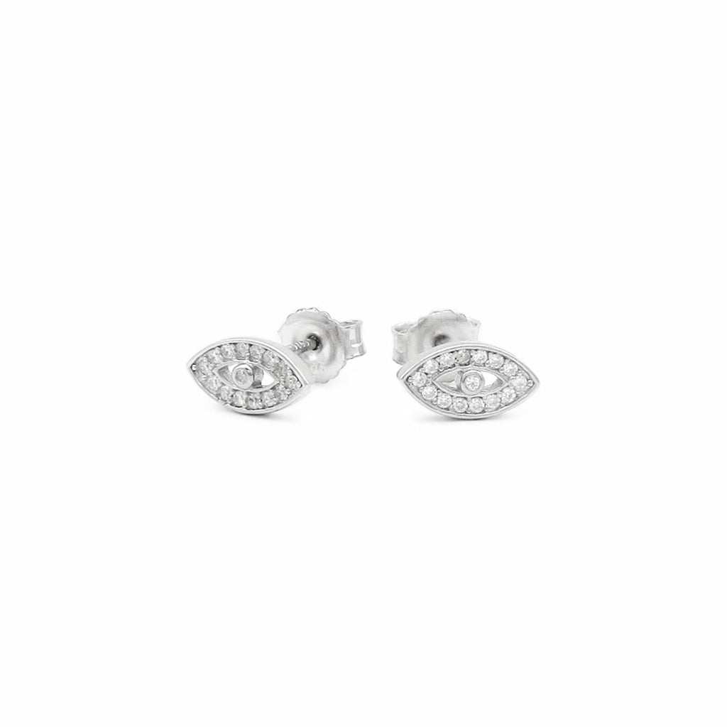 Sterling Silver Evil Eye CZ Stud Earrings
