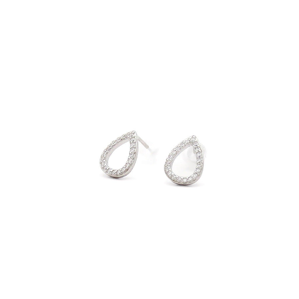 Sterling Silver Open Teardrop CZ Stud Earrings